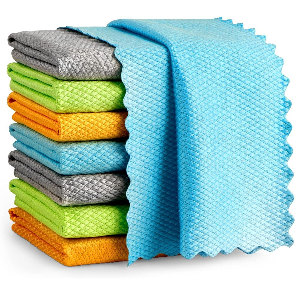 AIDEA Microfiber Glass Cleaning Cloth 8 Pack front view displaying premium fish scale weave texture.
