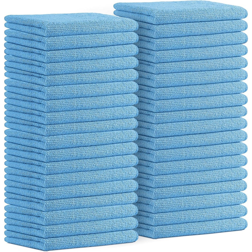 Avalon Towels microfiber cleaning cloths pack front view premium blue rags for home cleaning