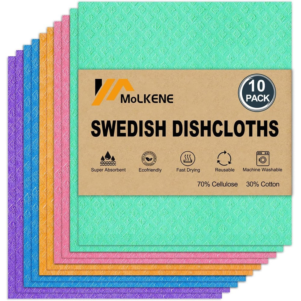 MoLKENE Swedish dish cloths 10 pack front view reusable kitchen dishcloths