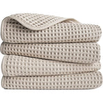 Polyte 430 GSM microfiber hand towel 4 pack front view displaying beige waffle weave texture.