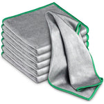 Airlab microfibre window cloths front view showing six pack silver towels with green edging