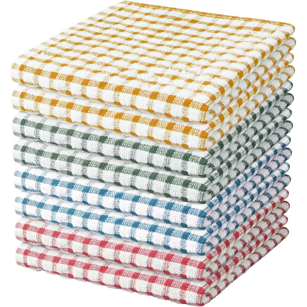 Nialnant 8 piece kitchen dish rags front view showing vibrant checkered colors