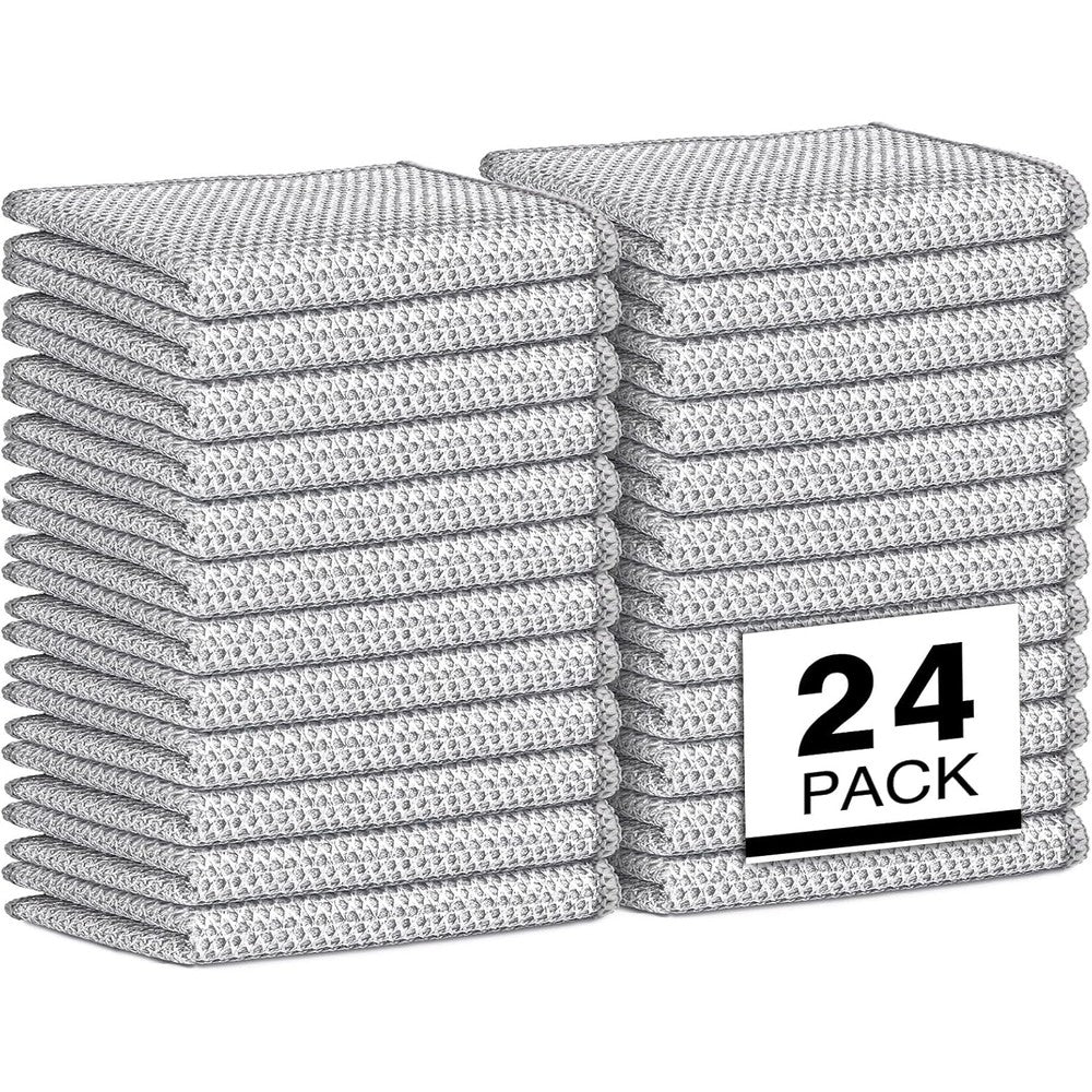 AIDEA non scratch wire dishcloth twenty four pack front view showing silver diamond weave texture.