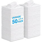 UNIMADE microfiber shop towel rags 50 pack front view showcasing premium packaging for automotive care.