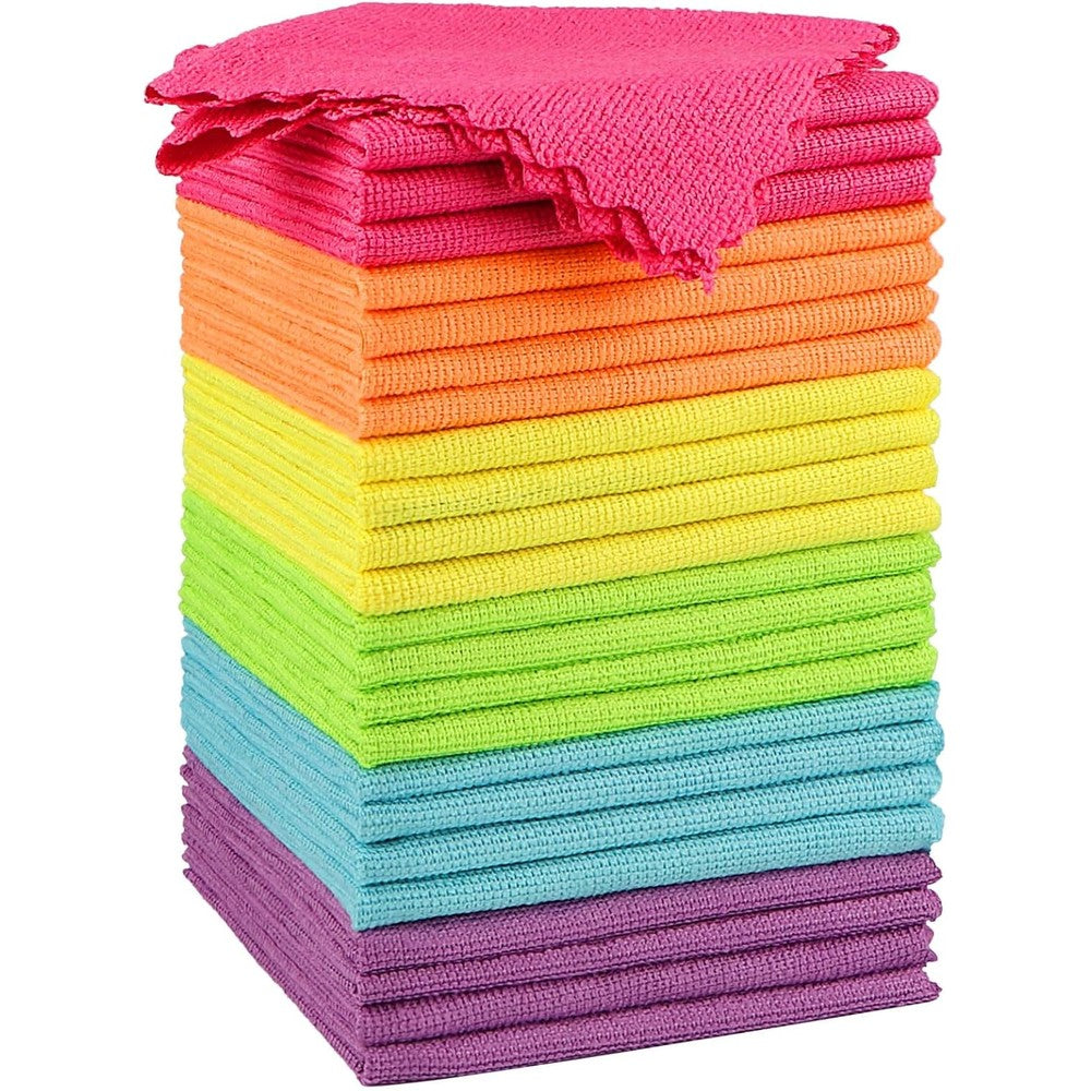 Orighty microfiber cleaning cloth twenty four pack front view showcasing assorted colors stacked together.