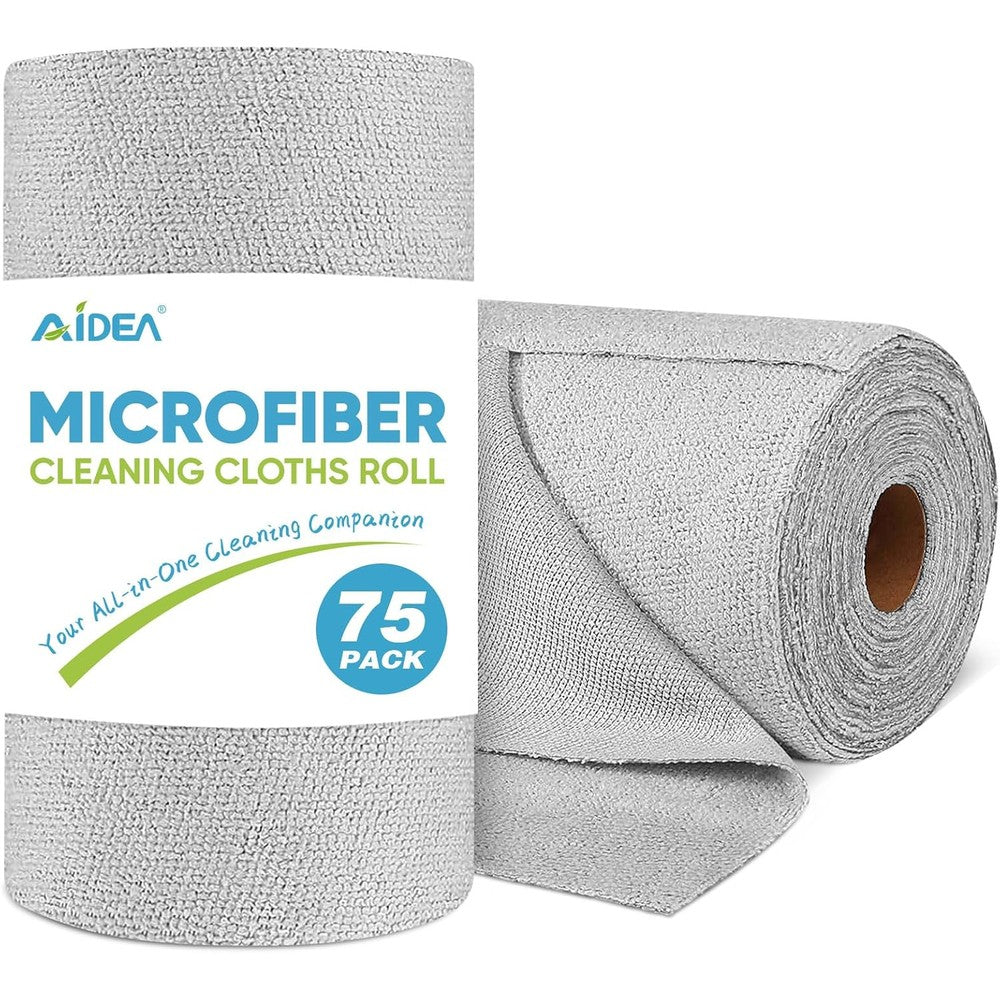 AIDEA Microfiber Cleaning Cloth Roll front view showcasing grey perforated sheets.
