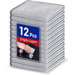 Wangjinpeng 12 Piece 3 Layer Non Scratch Steel Wire Dishcloths front view pack showing silver mesh texture.