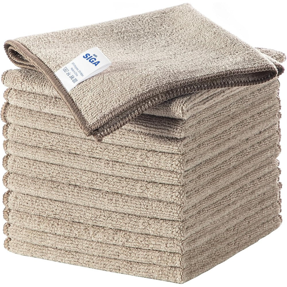 MR.SIGA microfiber cleaning cloths pack of twelve front view on kitchen countertop