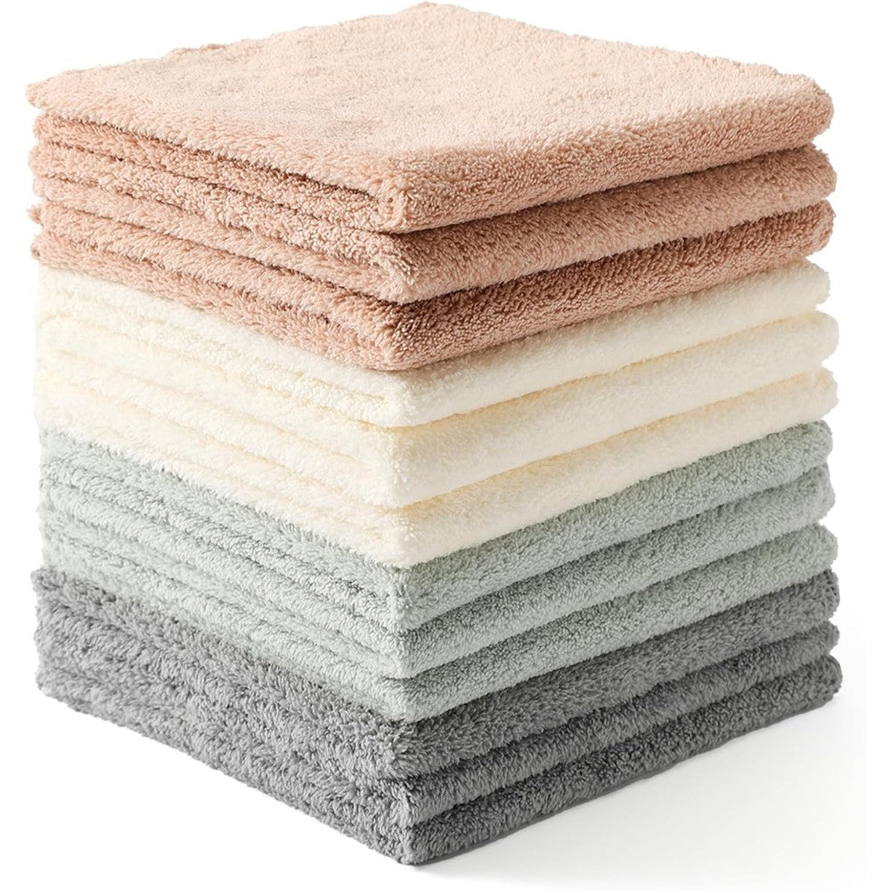 Neessno microfiber cleaning cloth twelve pack front view showing vibrant multicolor square towels stacked together.