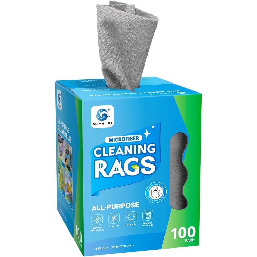 GLIMGLINT Microfiber Cleaning Cloth 100 pack front view showcasing the dispenser box design.