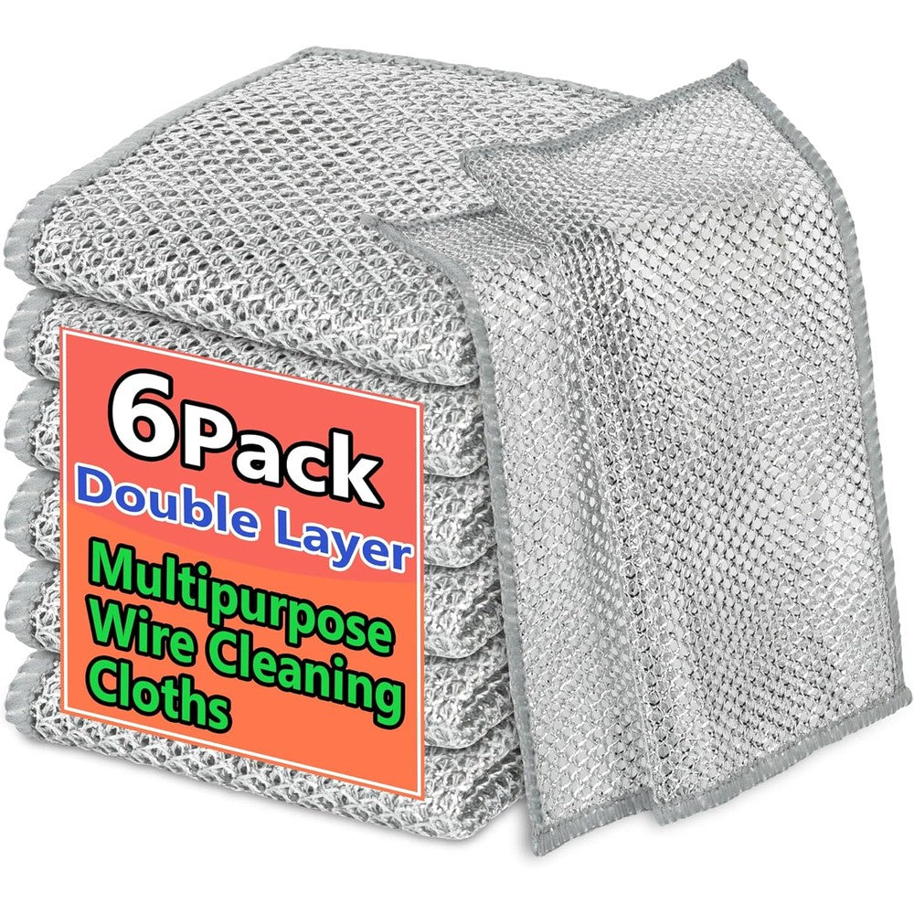 Generic double layer wire dishcloth six pack front view for kitchen cleaning