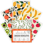 Augine Swedish dishcloths 5 pack front view showcasing colorful fruit patterns