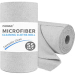 Puomue microfiber cleaning cloth roll front view featuring grey perforated tear away sheets for home detailing