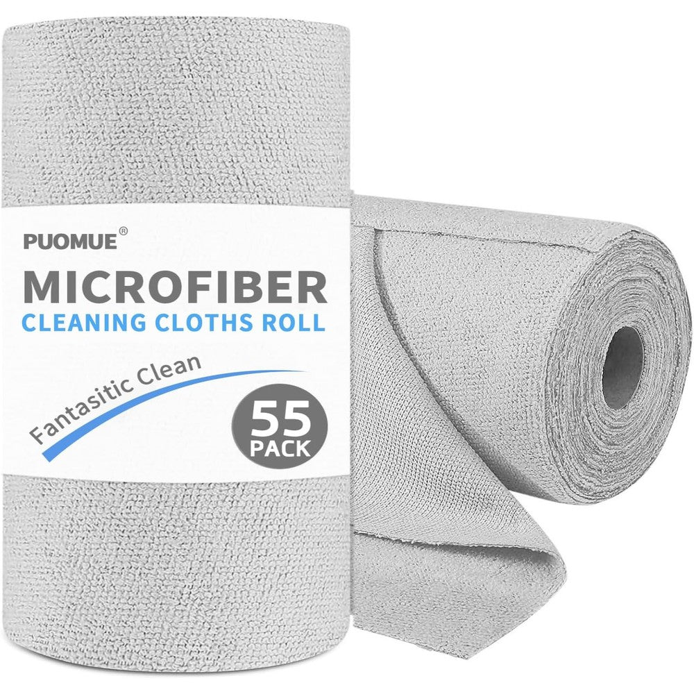 Puomue microfiber cleaning cloth roll front view featuring grey perforated tear away sheets for home detailing