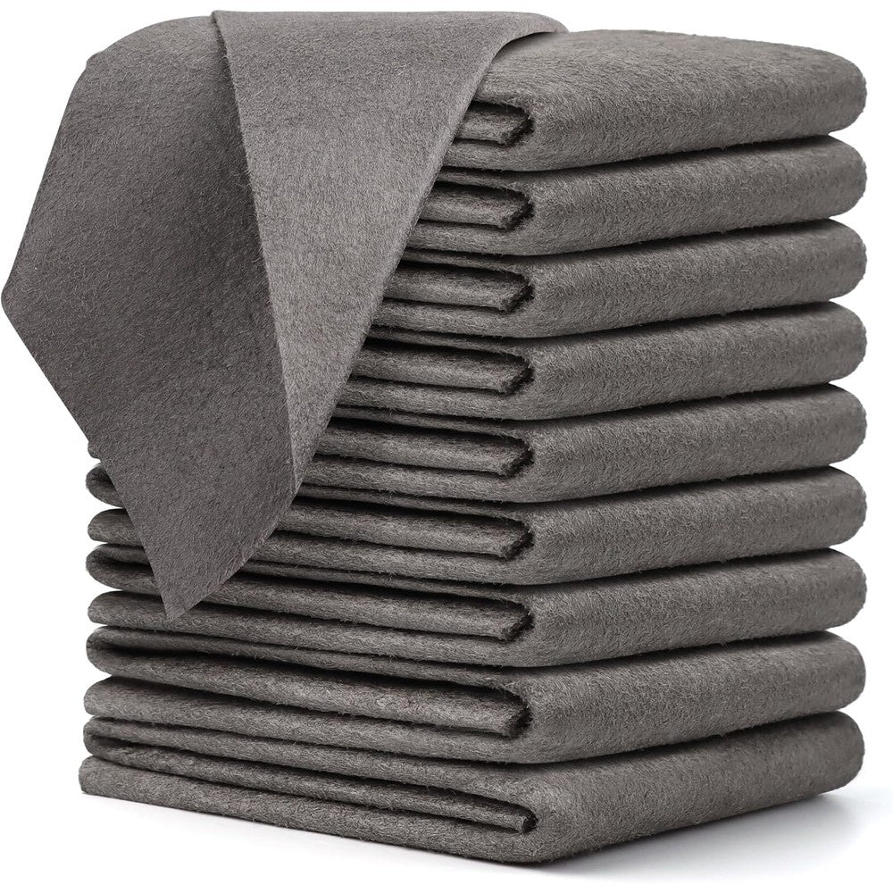 TEESOD thickened magic cleaning cloth 10 pack front view showcasing grey microfiber material