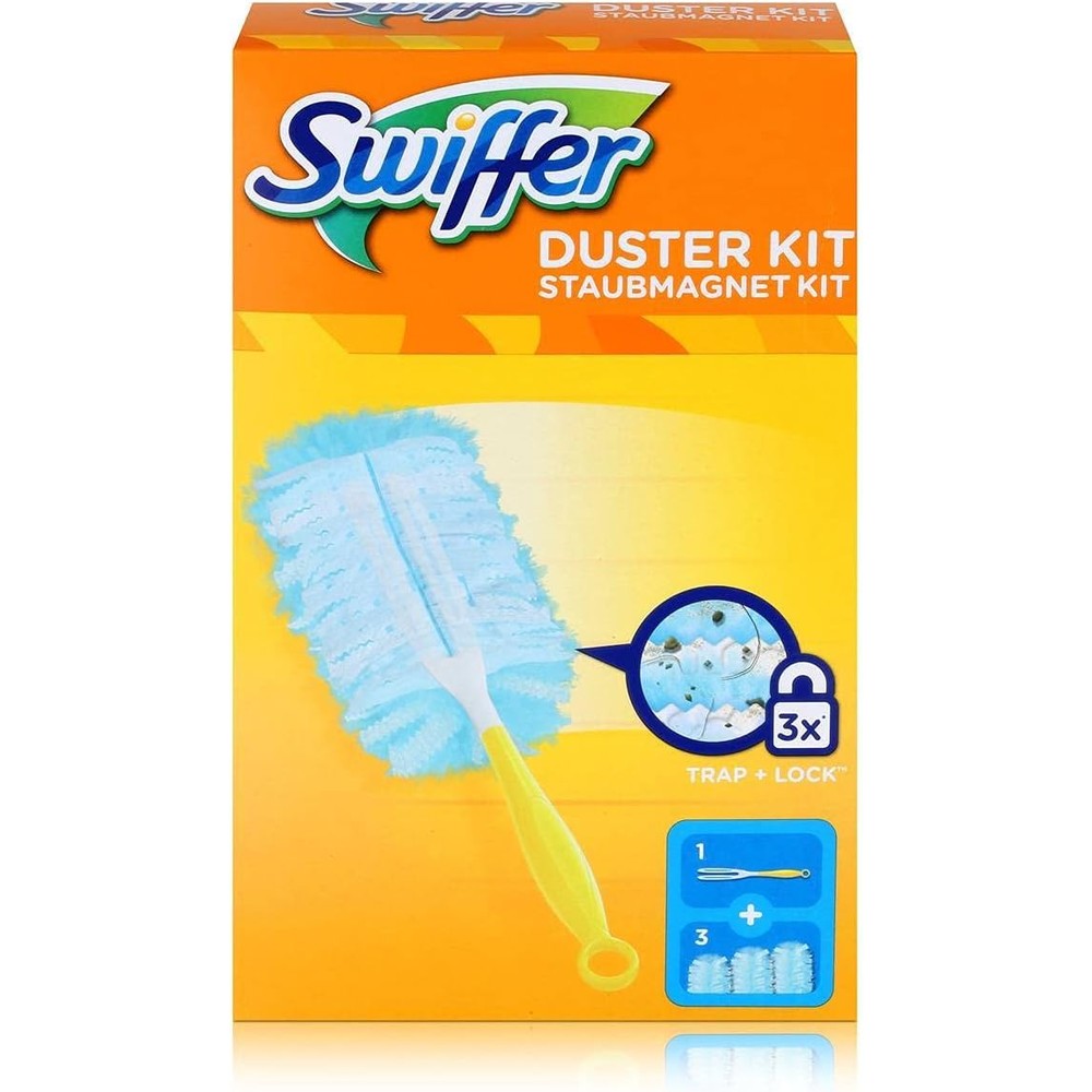 Swiffer Microfibre Dust Cleaner Set front view showing handle and three refills