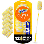 Swiffer Duster Heavy Duty Kit front view showing extendable handle and 12 refills.