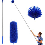 ZZ LAZYCOTTAGE Cobweb Duster with blue telescoping pole front view cleaning kit