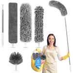 Tiumso Microfiber Feather Duster Five In One Kit front view showcasing all five premium detachable cleaning heads