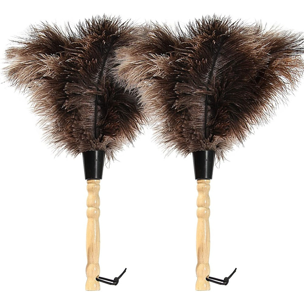 IHUFeather Ostrich Feather Duster 14 inch front view natural cleaning tool.
