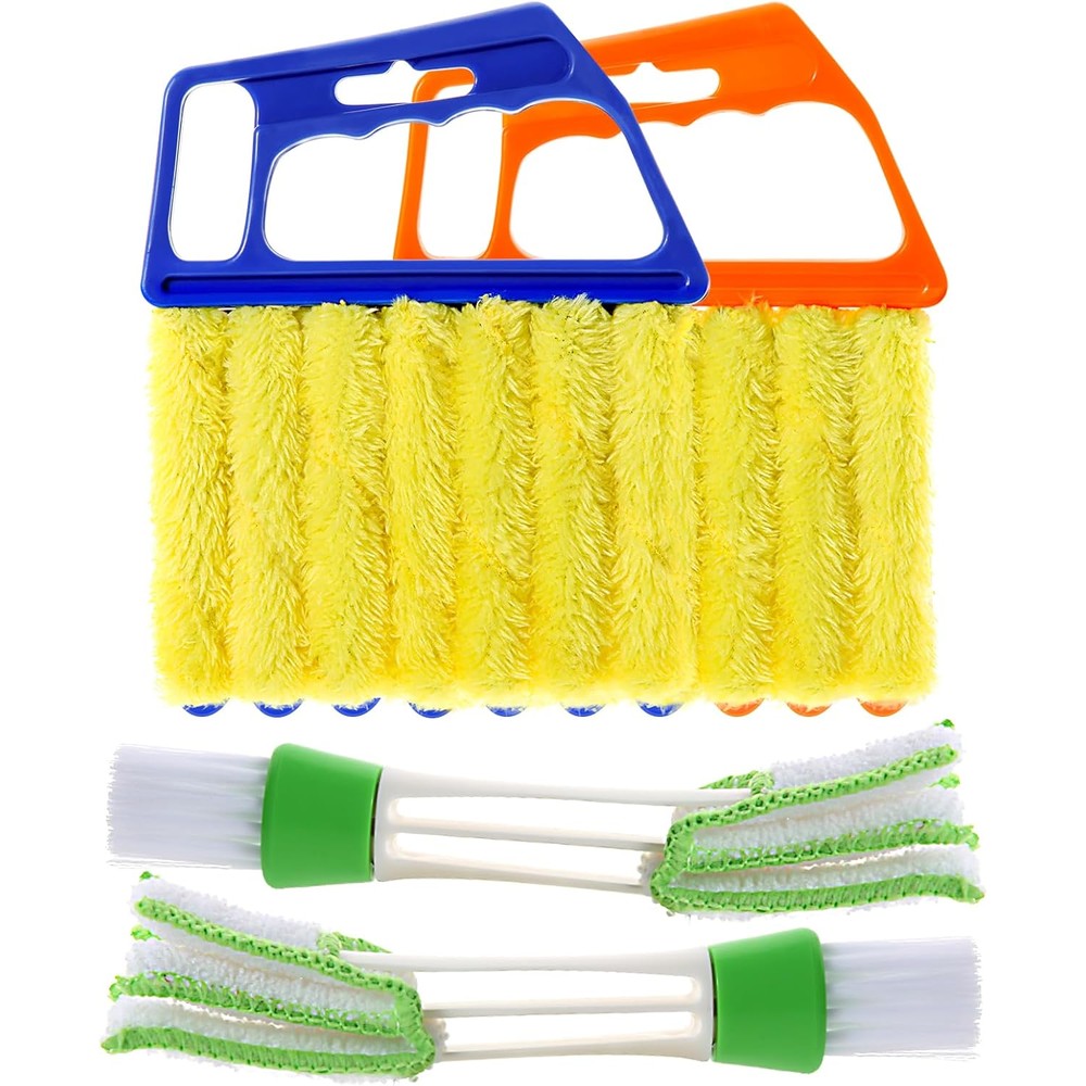 EVEPRUS 4 Piece Window Venetian Blind Cleaner set front view showing yellow and green tools.