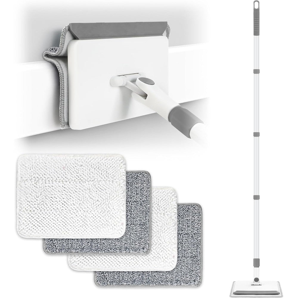 Baseboard Cleaner Tool with Handle, DELUX Baseboard Cleaner with Extendable Long Handle, 4 Reusable Cleaning Pads Wall Cleaner for Baseboards Cleaning, Ceiling, Wall, Floor, Shower Bathroom Kitchen