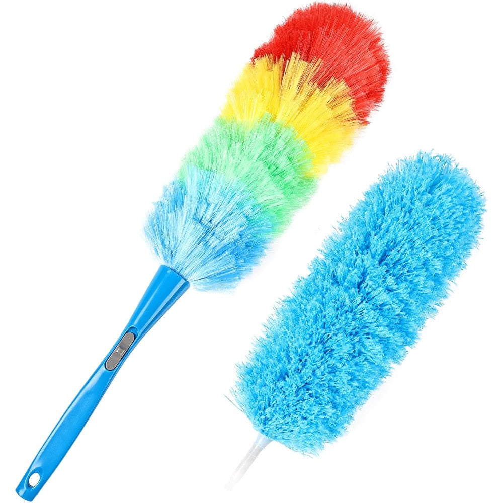 Rainbow Static Duster 24inch Reusable Microfiber Electrostatic Dusters with 2 Beandable and Washable Duster Head for Cleaning Home, Office, Car