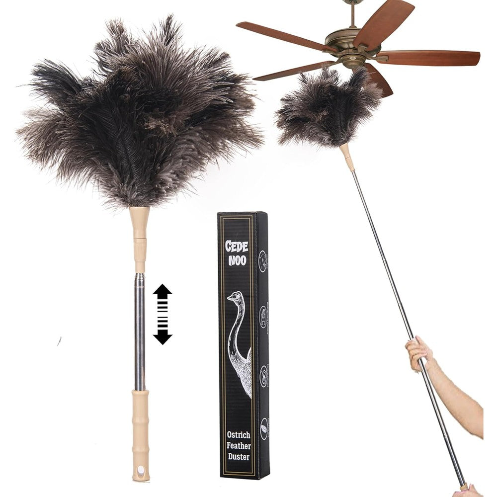 Extendable Ostrich Feather Duster, Natural Ostrich Feathers Long Handle Duster for Cleaning, 47” Soft & Fluffy Feather Duster for High Ceilings, Fans, Walls, Furniture, Home Dusting