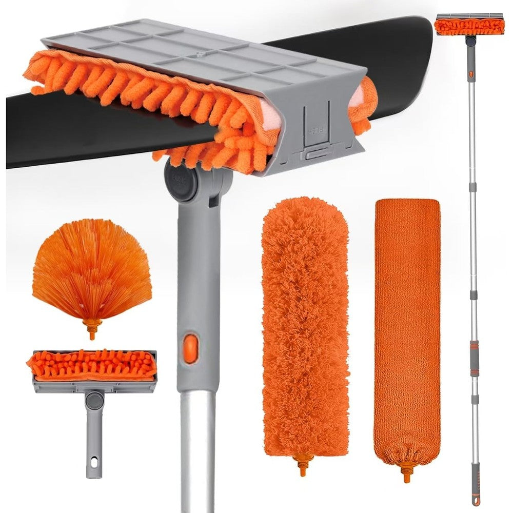 Ceiling Fan Cleaner Duster with 72‘’ Extendable Long Handle Cleaning Duster Kit, Reusable Chenille & Microfiber Mop Head for High Ceiling Fan Blade Wall Blinds Cobweb