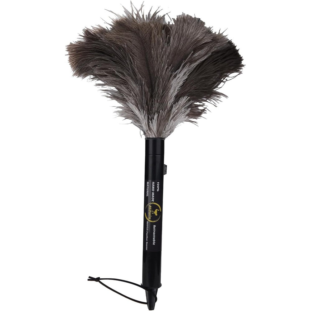 Aldwin Ostrich Feather Duster front view showing fluffy natural feathers.