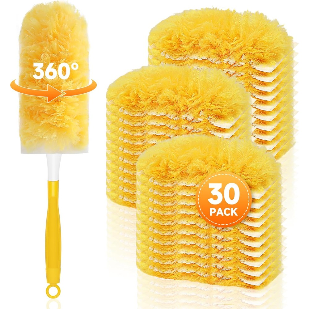 SetSail 30 Count Duster Refills Compatible with Swiffer Dusters for Cleaning with 1 Handle Disposable Duster Refill Multi Surface 360 Duster Cleaner Kit for Ceiling Fan, Blind, Furniture