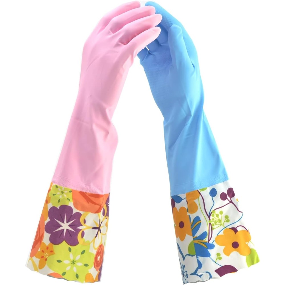 G & F Products Household Cleaning Gloves front view showing pink and blue pairs.
