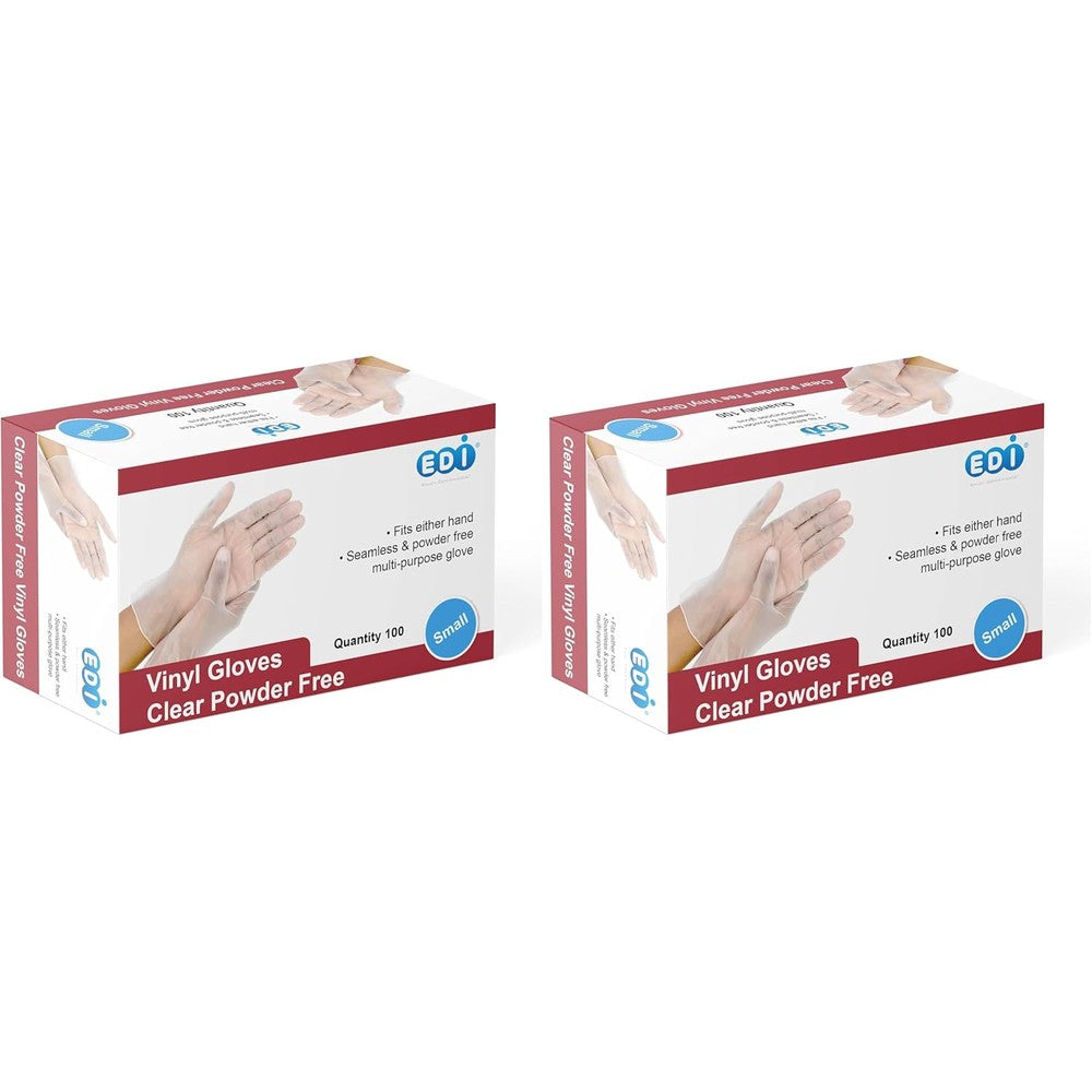 EDI Disposable Vinyl Gloves front view of 100 count box