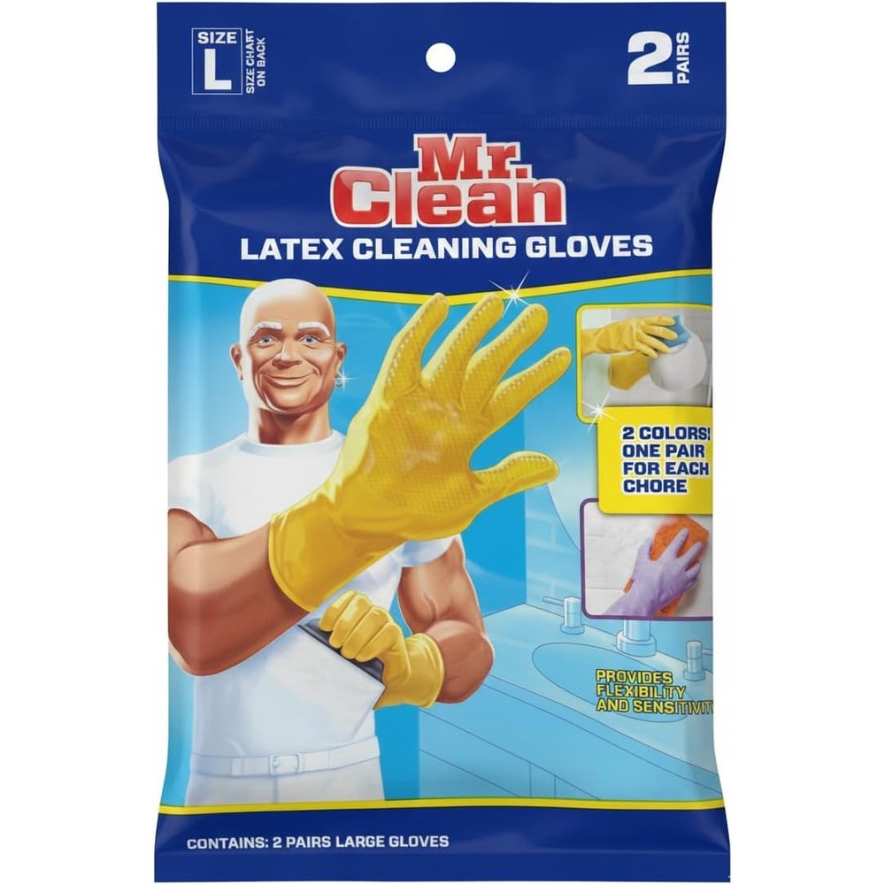 Mr. Clean Large Reusable Latex Gloves front view household cleaning protection