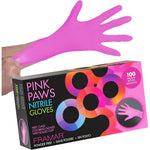 Framar Pink Paws Nitrile Gloves front view box of 100 count.