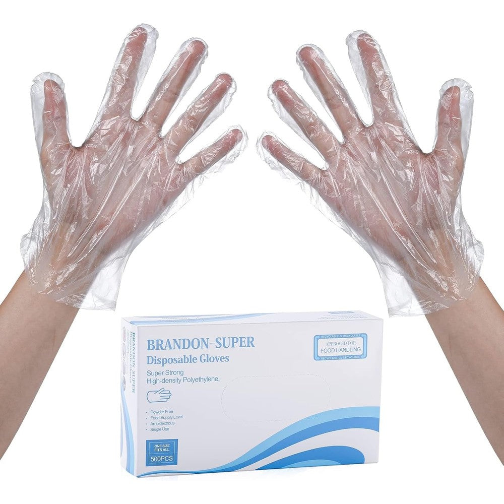Brandon-super Disposable Food Prep Gloves front view 500 count box.