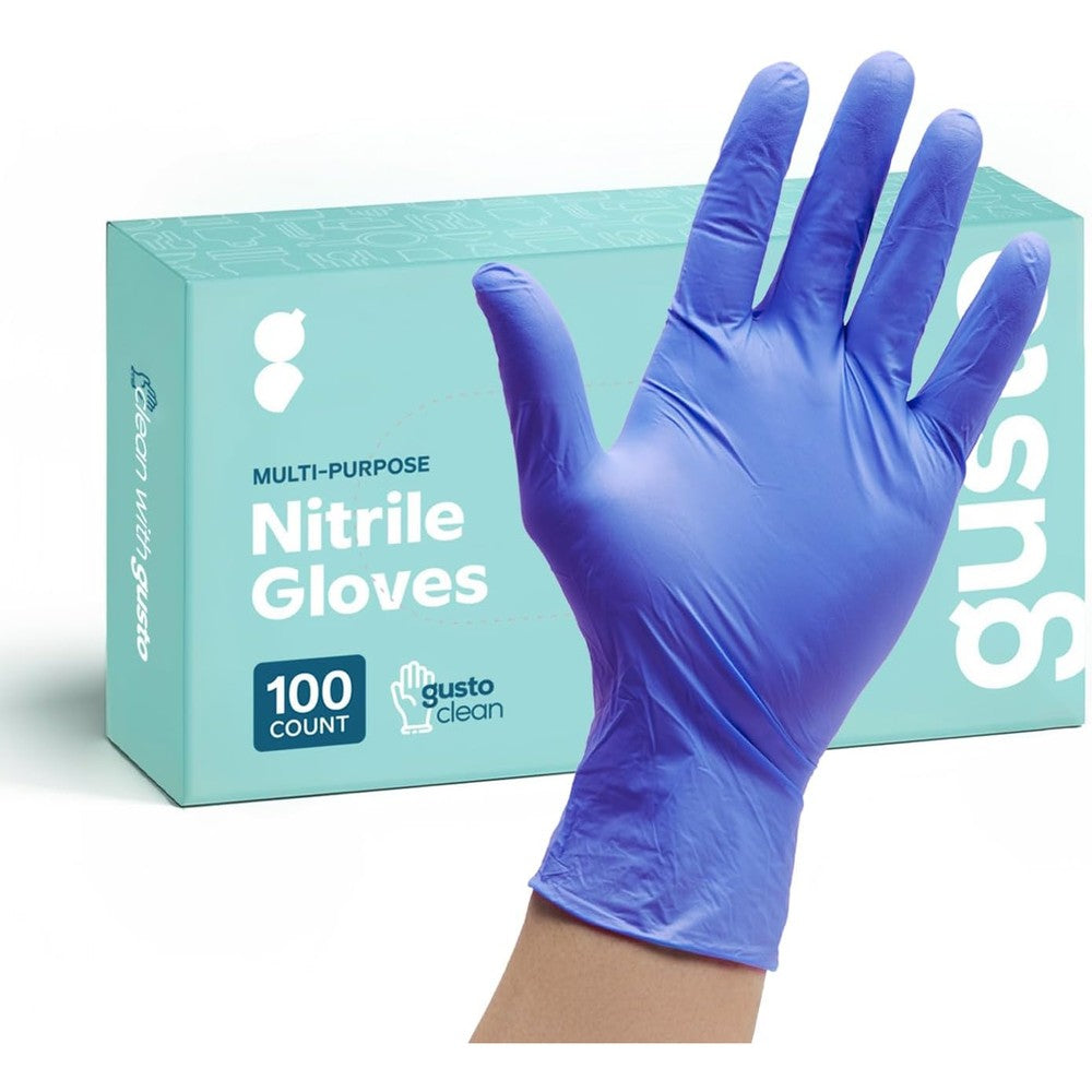 GUSTO Blue Nitrile Disposable Gloves 100 count box front view