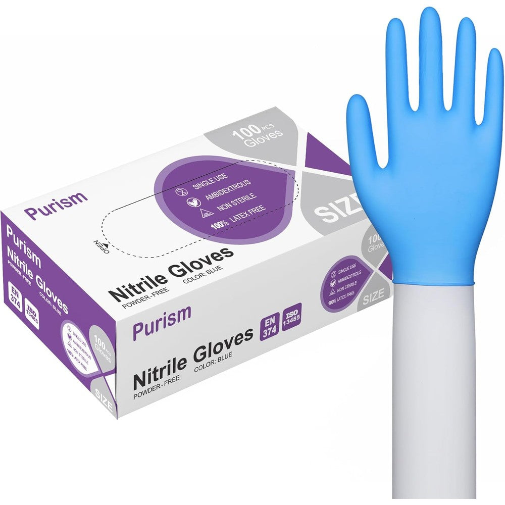 Daddy's Choice blue nitrile gloves 100 count front box view for hand protection.