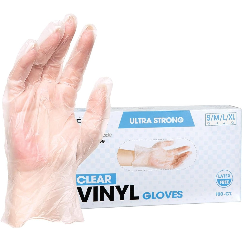 ForPro Professional Collection Disposable Vinyl Gloves front view clear box 100 count