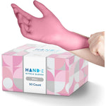 Hand-E Touch Pink Nitrile Disposable Gloves front view packaging box