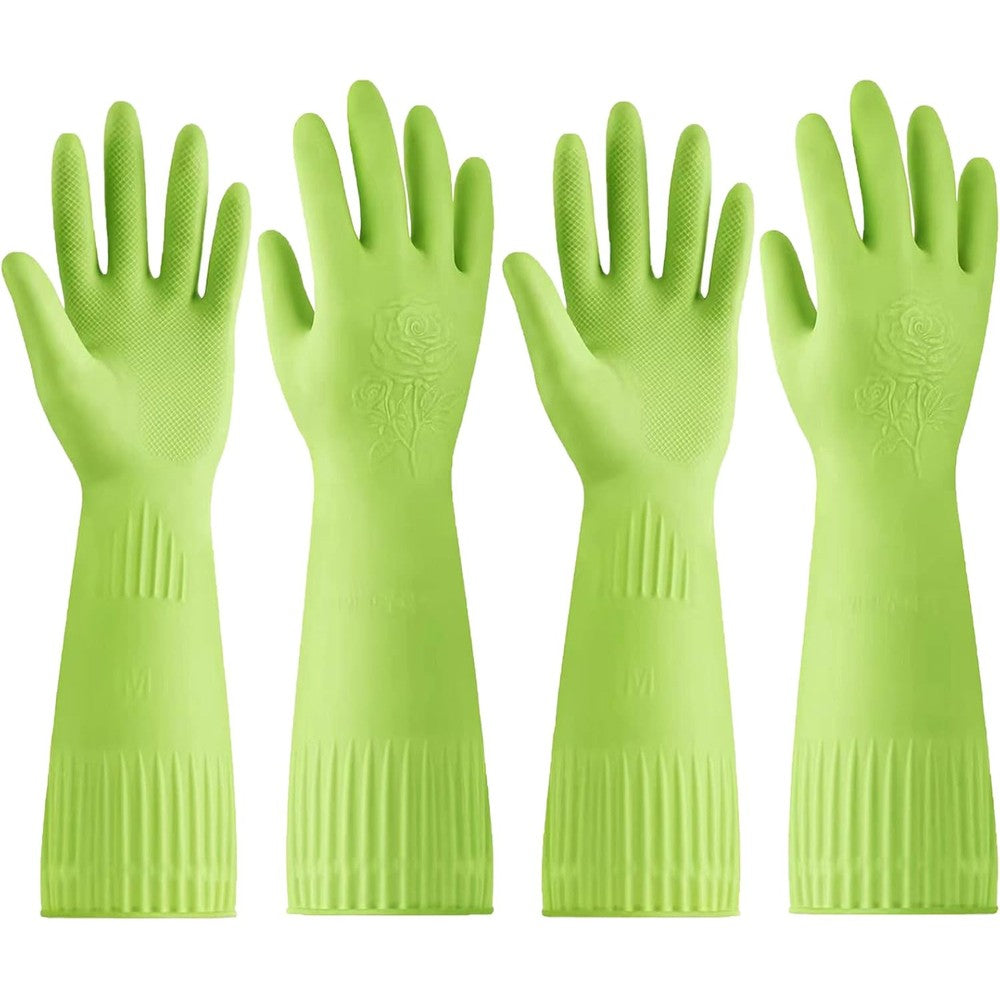 Disfore Durable Rubber Dishwashing Gloves front view in lime green.