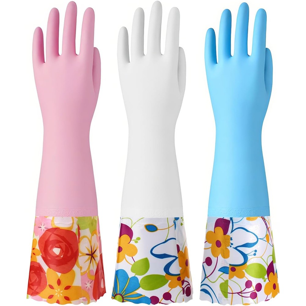 Bamllum 3 Pairs Rubber Cleaning Gloves front view for household chores.