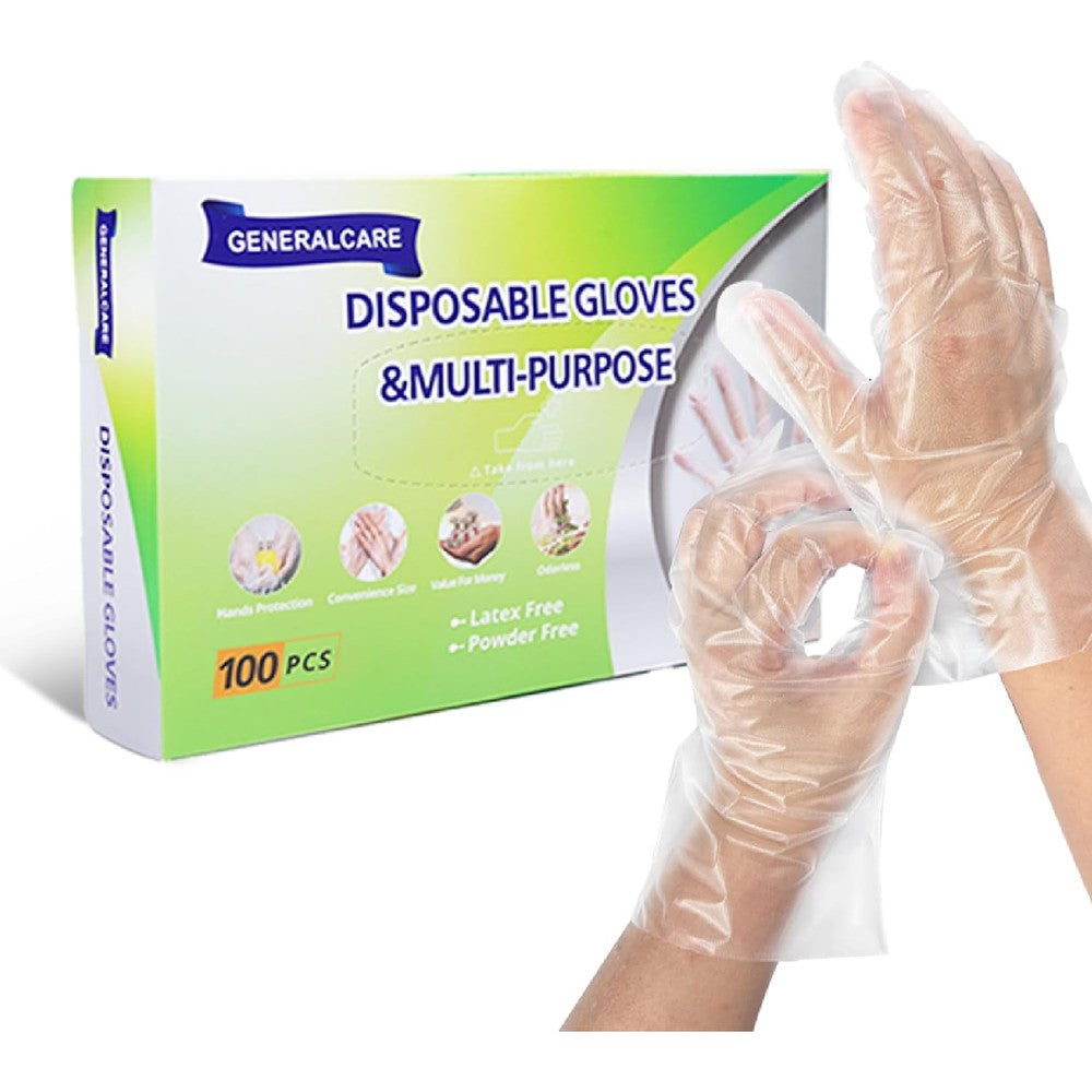 Generalcare disposable plastic gloves 100 pack front view for food handling