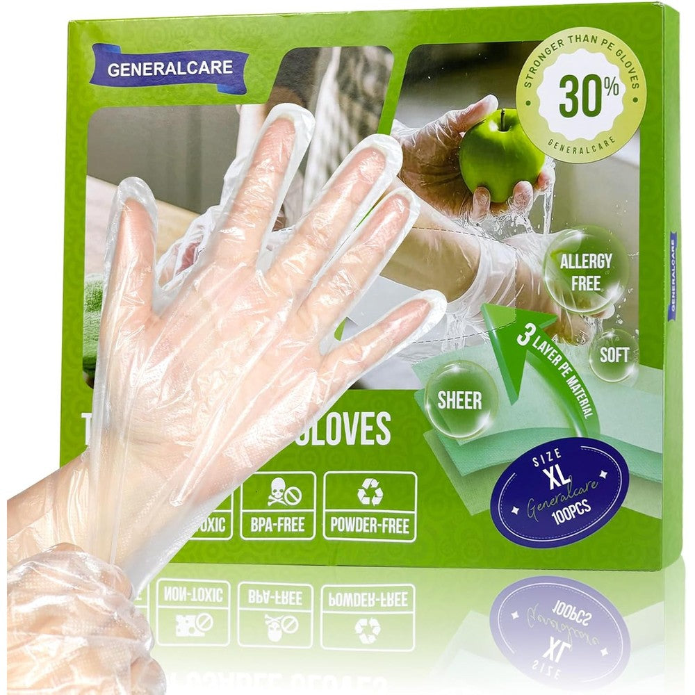 Generalcare Disposable TPE Cooking Gloves front view of 100 count dispenser box