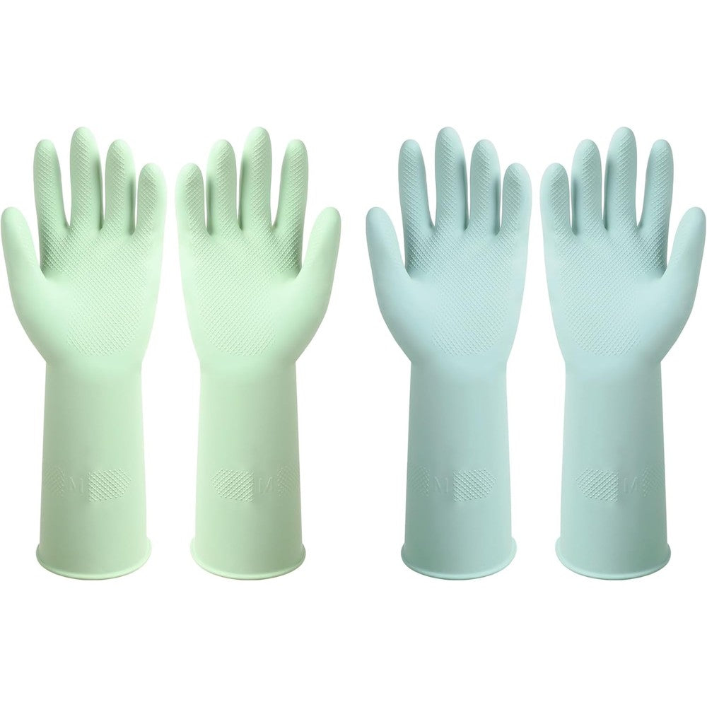 ZUIMER Reusable Rubber Dishwashing Gloves front view in light blue and green.
