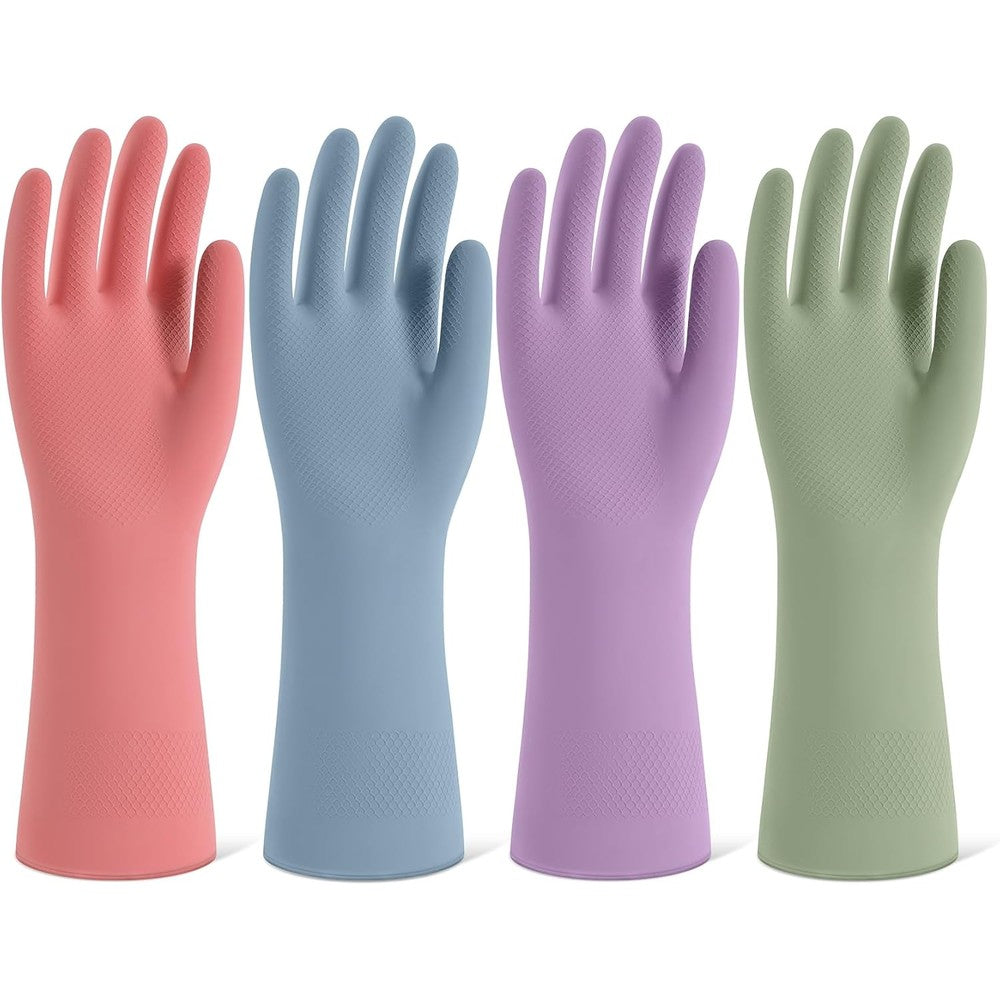 SIFANGKE Rubber Cleaning Gloves 4 pairs set front view showing different colors.