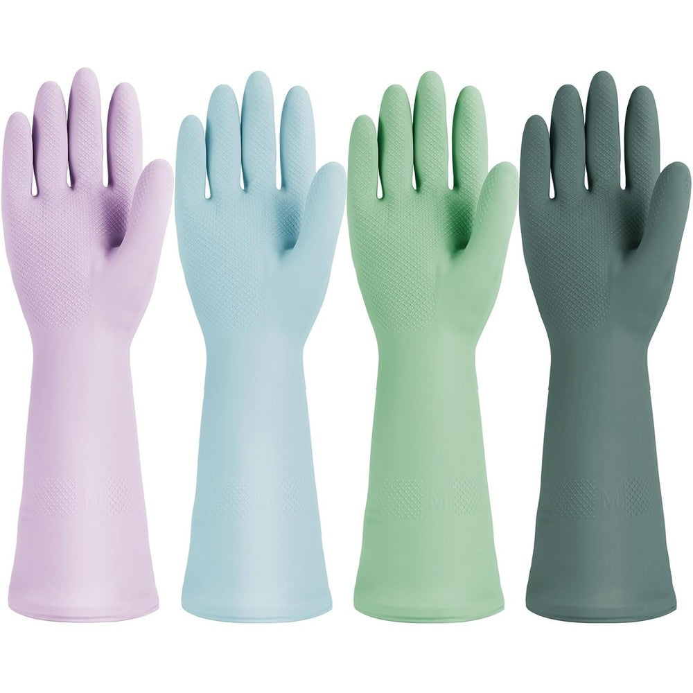 Jsocoah 4 pairs rubber kitchen dishwashing gloves front view with anti-slip texture.