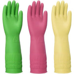 Ccebwyny rubber cleaning gloves front view of three pairs of reusable waterproof hand protection.