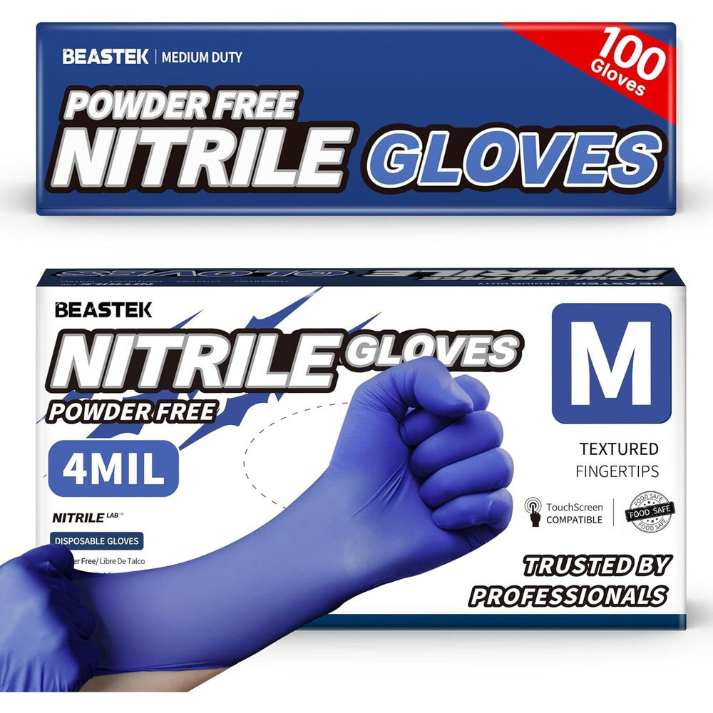 Beastek Nitrile Exam Gloves front view of 100 count box.