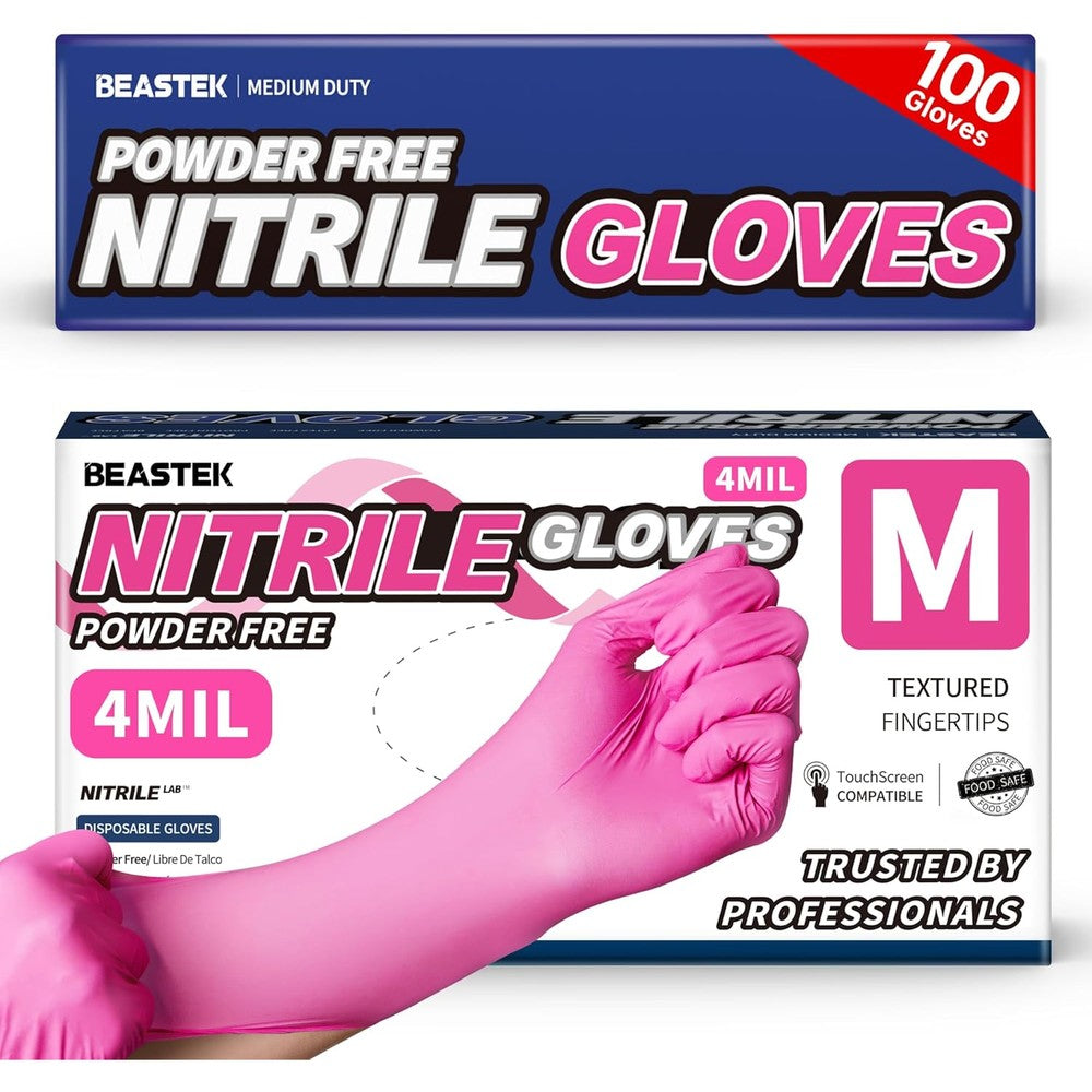 Beastek Nitrile Exam Gloves orchid red box front view medical grade